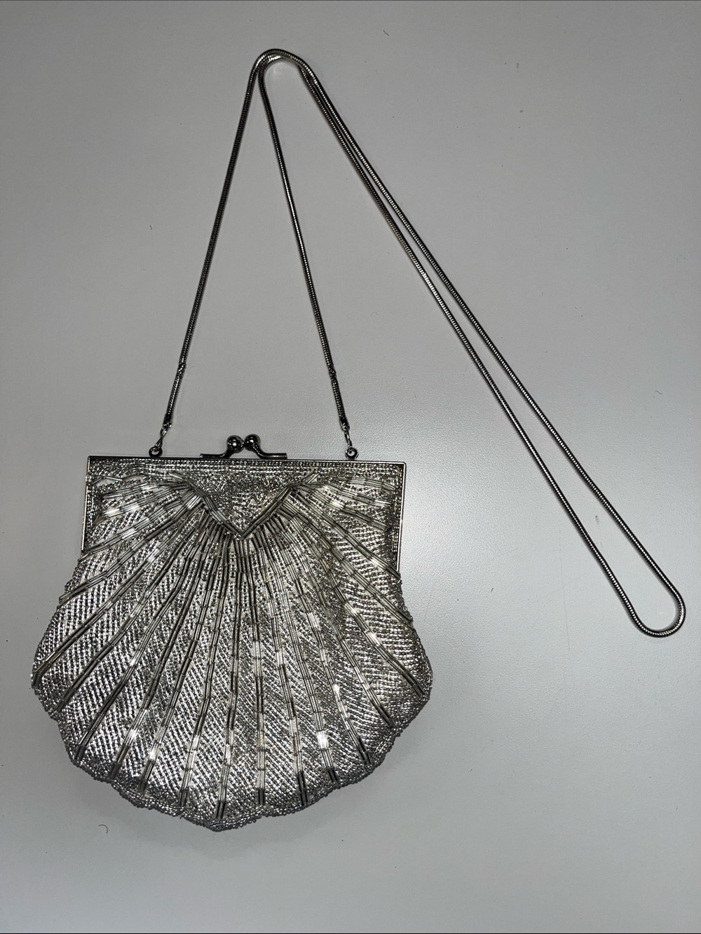 Silver Shell-Style Evening Crossbody / Clutch Bag